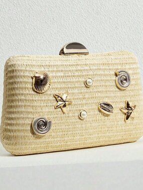 ✨ Elegant Shell Decor Woven Evening Clutch Bag ✨
